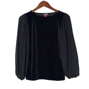 Vince Camuto Black Velvet Gold Grommet Sheer Sleeve Top